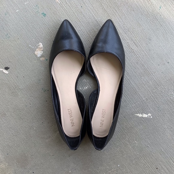 Black Leather D'Orsay Pointed Toe Flats - Picture 2 of 4